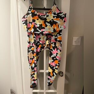 Plus Size Combo Multicolor Floral Camo Bra Top and Leggings
